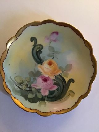 Vintage Elite Limoges France Hand Painted Floral Plate,  6” Diameter