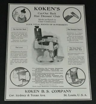 Vtg 1914 Hair Dresser Barber Chair Salon Chair Print Ad