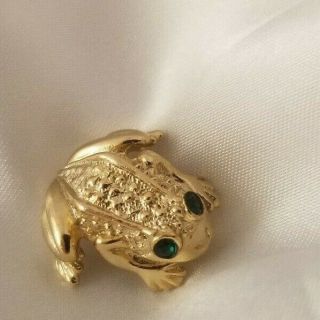 Vintage Frog Rhinestone Gold Tone Brooch Pin Signed Napier