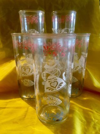 Vintage Kitchen Aids Jelly Jar Drinking Glasses Hazel Atlas Style Set Of 4