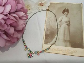 Lovely Vintage Tutti Frutti Multi Coloured Crystal Diamante Necklace