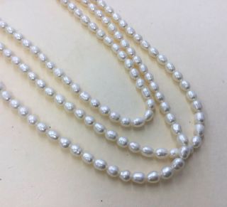 Vintage Sterling 925 Clasped Chunky Triple Strand Pearl Necklace 20 " Sa36