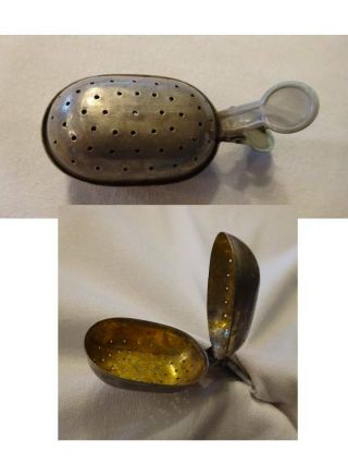 Vintage Tea Infuser Germany Silvertone Metal Finger Spring Open Quite Unique