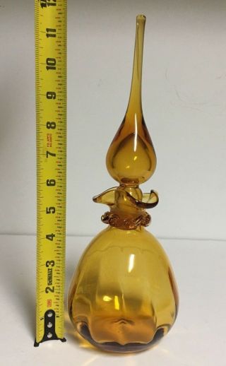 Vtg Hand Blown Art Glass Amber Decanter Pear Shade,  Bubble Stopper twisted glass 4