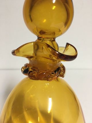 Vtg Hand Blown Art Glass Amber Decanter Pear Shade,  Bubble Stopper twisted glass 5