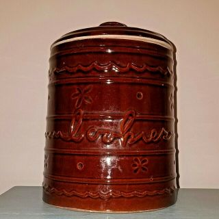 Marcrest Cookie Jar Brown Oven Proof Stoneware Pottery Drip Beehive Vintage 4