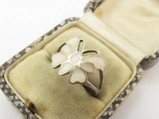Vintage Hallmarked Sterling Silver & Mother Of Pearl Butterfly Ring