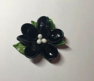 Vintage Regency Molded Black Glass Wired Flower Brooch Pin