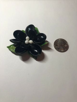 Vintage REGENCY Molded Black Glass Wired Flower Brooch Pin 2