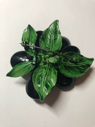 Vintage REGENCY Molded Black Glass Wired Flower Brooch Pin 3