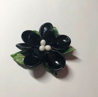 Vintage REGENCY Molded Black Glass Wired Flower Brooch Pin 4