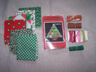 Vtg Craft Pattern Puffy Tree With Fabric & Floss,  Quilted Christmas Decoration