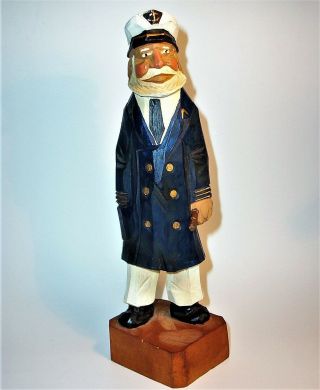 Captain Seaman Hand Carved Painted Wood Art Sculpture Statue Figurine Vintage Lg