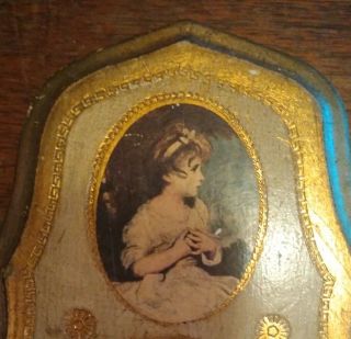 Vintage Gold Italian Florentine Family Portrait Wood Picture Wall Hanging Plaque 2
