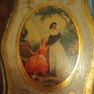 Vintage Gold Italian Florentine Family Portrait Wood Picture Wall Hanging Plaque 4
