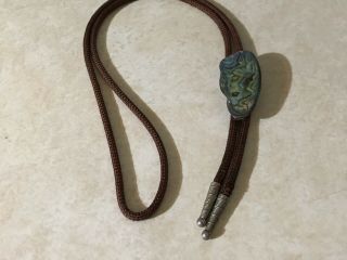 Vintage Southwestern Bolo Tie With Large Multi - Colored Polished Stone 4