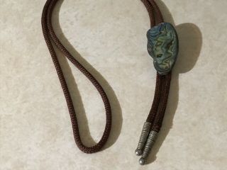 Vintage Southwestern Bolo Tie With Large Multi - Colored Polished Stone 5