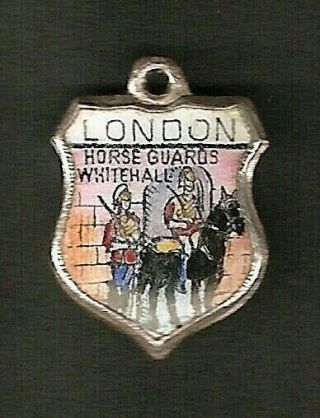 London ‘horse Guards,  Whitehall’ - Vintage Stirling Silver Enamel Shield Charm.
