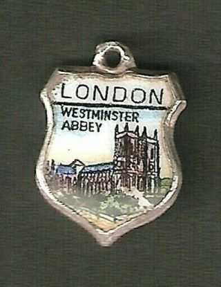London ‘westminster Abbey’ - Vintage Stirling Silver Enamel Shield Charm.