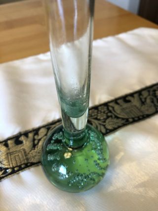 Green Hand Blown Vintage Glass - Bud Vases W/ Paperweight Bottom Bubble Glass - 6 