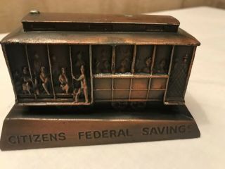 Vintage Banthrico Citizens Federal Savings & Loan Figural Trolley Car Coin Bank