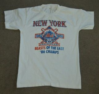 Vtg York Mets 1986 World Series Champs Beasts Of The East Shirt S Distressed