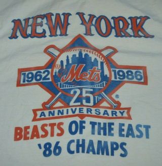 Vtg York Mets 1986 World Series Champs Beasts of the East Shirt S DISTRESSED 2
