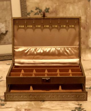 Vintage Mele Jewelry Box - 3 Tier Auto Open Gold Velveteen & Satin Interior