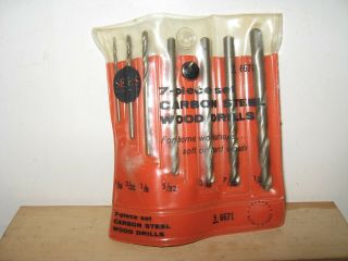 Vintage Sears 7 Pc.  Carbon Steel Wood Drill Set - 9 - 6671 W/pouch - 1/4 To 1/16
