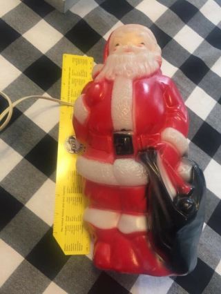 Vintage Empire 1968 Blow Mold Santa With Toy Bag 13 " Christmas Indoor Lights Up