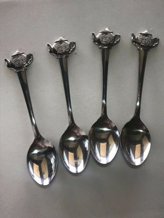 Set Of 4 Vintage Stainless Steel Teapot Spoons Hic Made In Japan 4.  5 "
