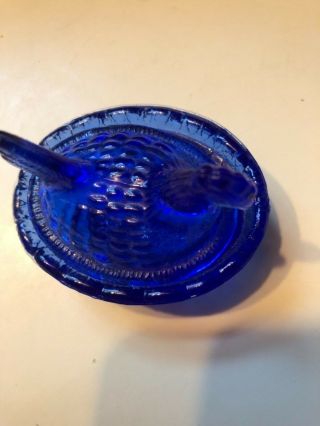 Vintage Miniature Glass Chicken Hen On Nest Dark Cobalt Blue Salt 2”