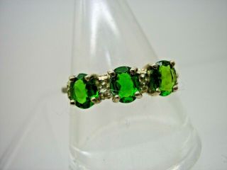 Vintage Sterling Silver Real Green Tourmaline 3 Stone Ring Size R