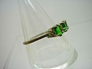 Vintage Sterling Silver Real Green Tourmaline 3 Stone Ring size R 2
