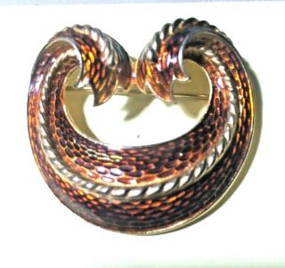 Vtg Crown Trifari Gold Tone Red Snake Skin Scale L 