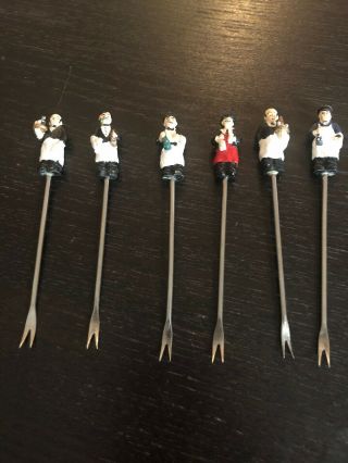Vintage Guy Buffet Waiter Handled Cocktail Picks/forks Set Of 6 Boston Warehouse