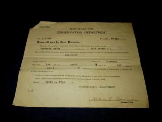 State Of York Conservation Department - 1931 License To Posses Game Birds
