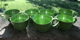 Vintage Melamine Bright Green Coffee Cup Mug Set Of 6 Cups 1 Creamer