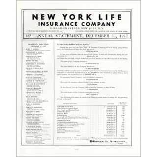 1933 York Life Insurance: 88th Annual Statement (l) Vintage Print Ad