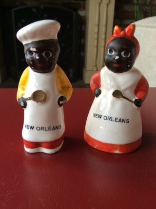 Vintage Black Americana Orleans Salt & Pepper Shakers Mammy And Chef Pappy