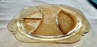 Vintage Yellow Depression Glass Divided Plate Serving Relish Platter 10”