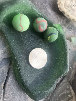 Beach Sea Glass Bottle Bottom FAT Emerald Green Opaque Marbles Vintage 2