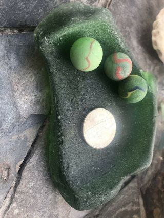 Beach Sea Glass Bottle Bottom FAT Emerald Green Opaque Marbles Vintage 4