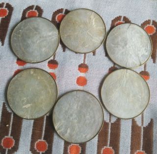 6 X 3 " Diameter Vintage Mid Century Mod Round Capiz Shell Coasters Cork Backing