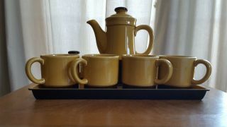 Vintage Made In Japan 9 Piece Yellow W/brown Accents Coffee Set With Tray