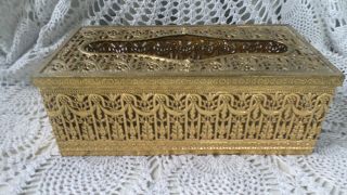 Vintage Gold Tone Filigree Metal Vanity Tissue Box Holder