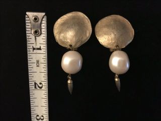 Vintage Signed Norma Jean Earrings Huge Gold Tone Faux Pearl - Clip On