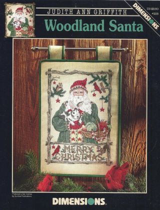 Vintage Woodland Santa Christmas Cross Stitch Chart Pattern Animals Cardinal