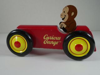Vintage Toy Curious George Red Wooden Rolling Car By Schylling