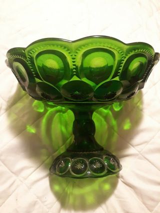 Vintage L.  E.  Smith Moon And Stars Bowl,  Green,  1970s.